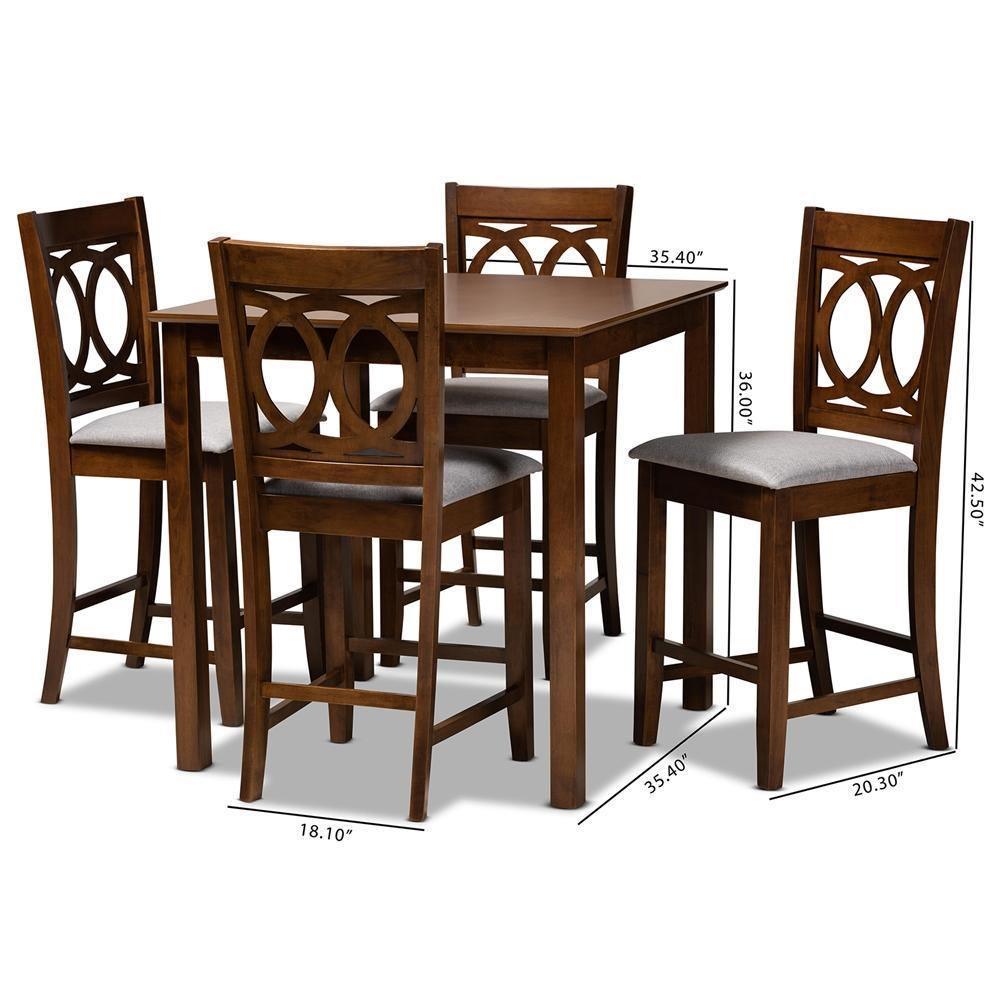 Lenoir Modern and Contemporary Grey Fabric Upholstered Walnut Brown Finished 5-Piece Wood Pub Set FredCo