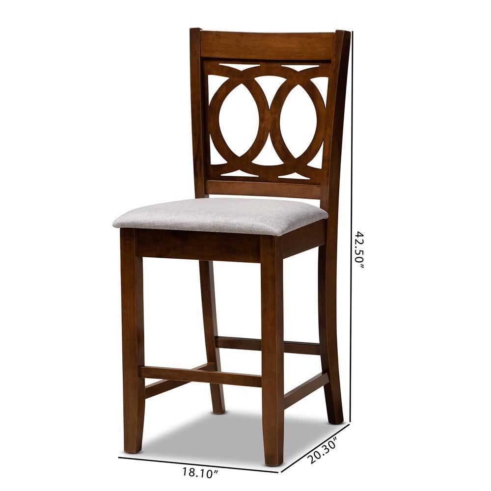 Lenoir Modern and Contemporary Grey Fabric Upholstered Walnut Brown Finished Wood 2-Piece Counter Height Pub Chair Set FredCo