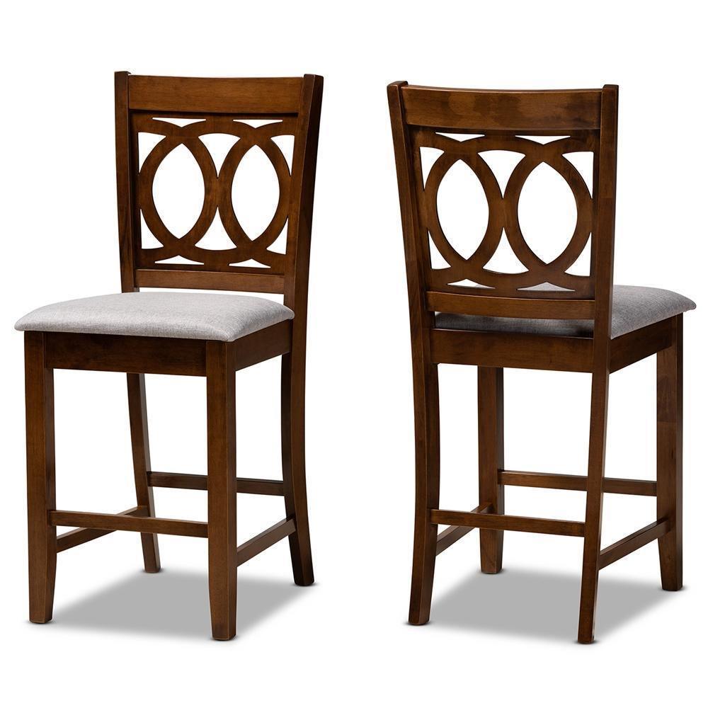 Lenoir Modern and Contemporary Grey Fabric Upholstered Walnut Brown Finished Wood 2-Piece Counter Height Pub Chair Set FredCo