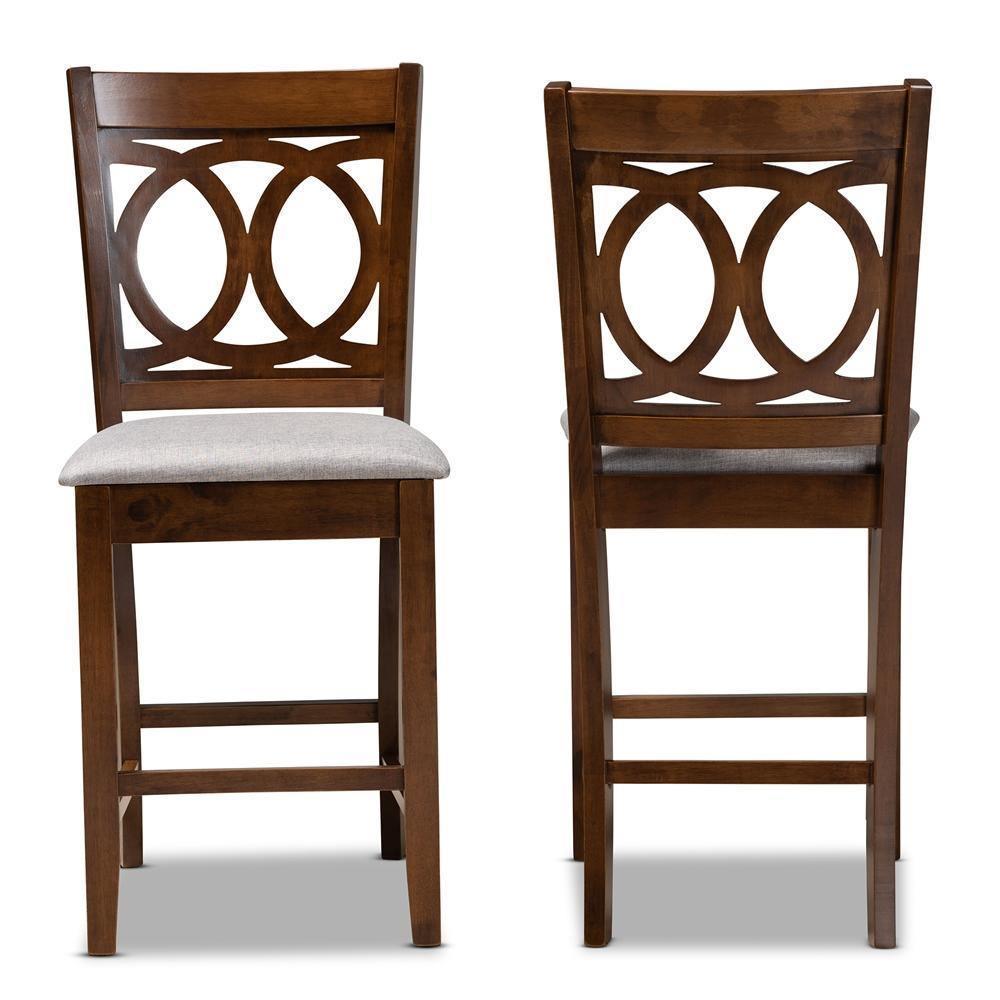 Lenoir Modern and Contemporary Grey Fabric Upholstered Walnut Brown Finished Wood 2-Piece Counter Height Pub Chair Set FredCo