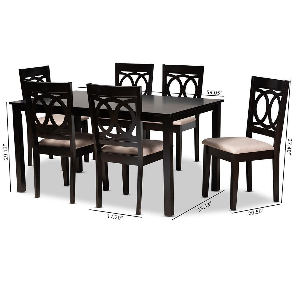 Lenoir Modern and Contemporary Sand Fabric Upholstered Espresso Brown Finished Wood 7-Piece Dining Set FredCo