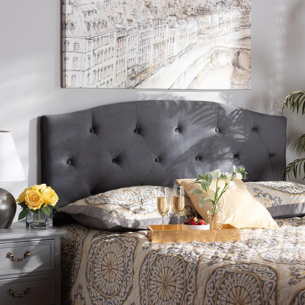 Leone Modern and Contemporary Grey Velvet Fabric Upholstered King Size Headboard FredCo