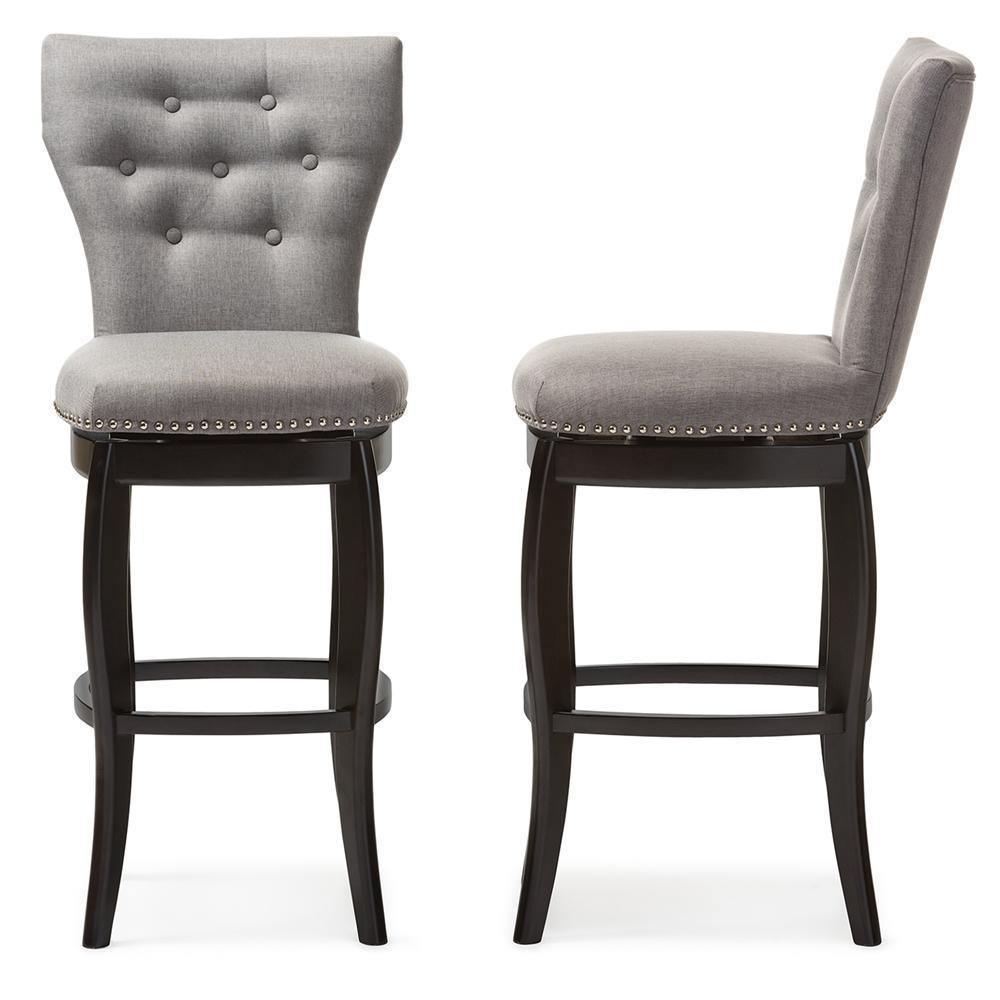 Leonice Modern and Contemporary Grey Fabric Upholstered Button-tufted 29-Inch Swivel Bar Stool FredCo