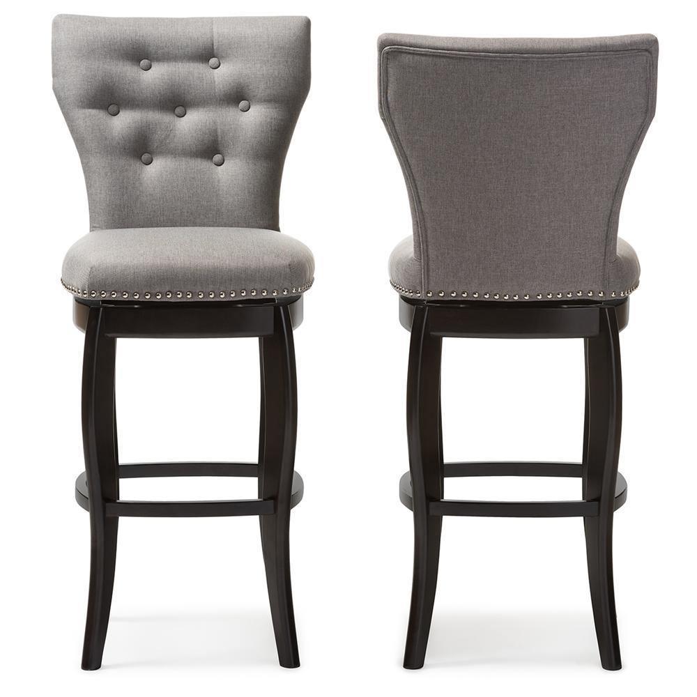 Leonice Modern and Contemporary Grey Fabric Upholstered Button-tufted 29-Inch Swivel Bar Stool FredCo