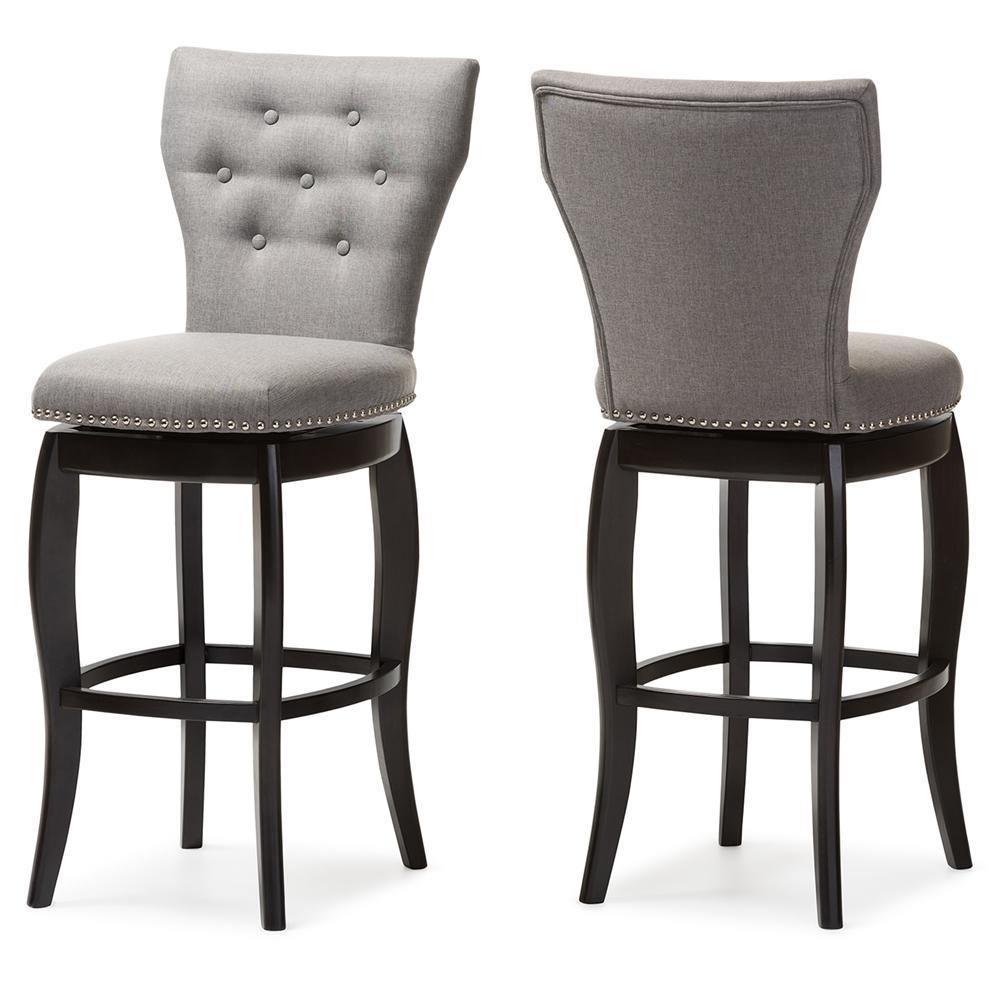 Leonice Modern and Contemporary Grey Fabric Upholstered Button-tufted 29-Inch Swivel Bar Stool FredCo