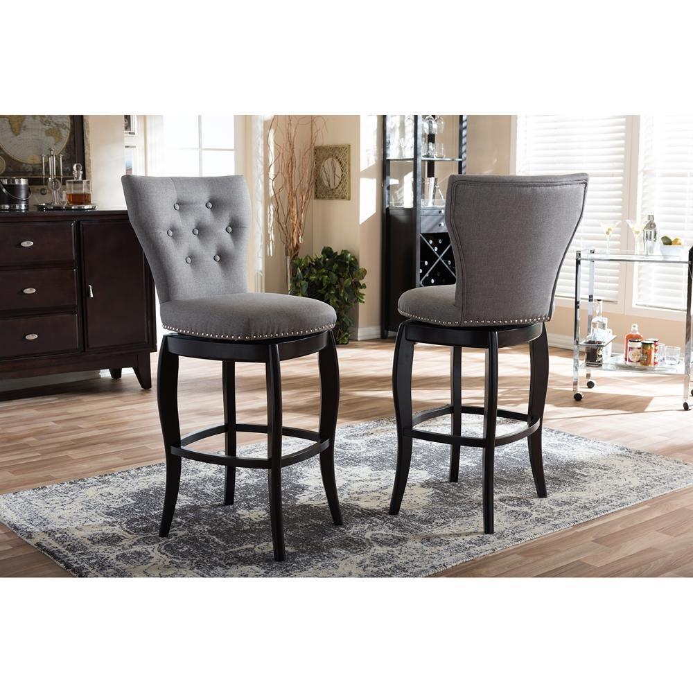 Leonice Modern and Contemporary Grey Fabric Upholstered Button-tufted 29-Inch Swivel Bar Stool FredCo