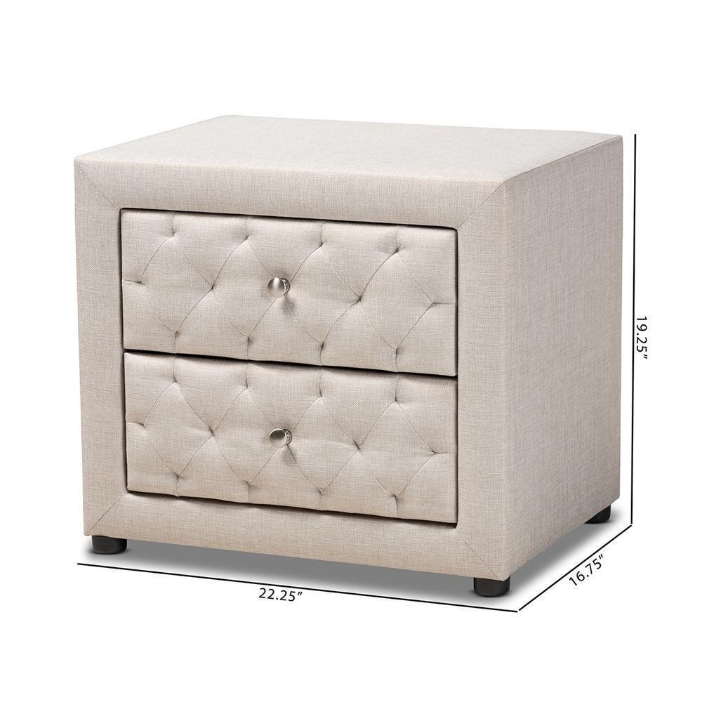 Lepine Modern and Contemporary Light Beige Fabric Upholstered 2-Drawer Wood Nightstand FredCo
