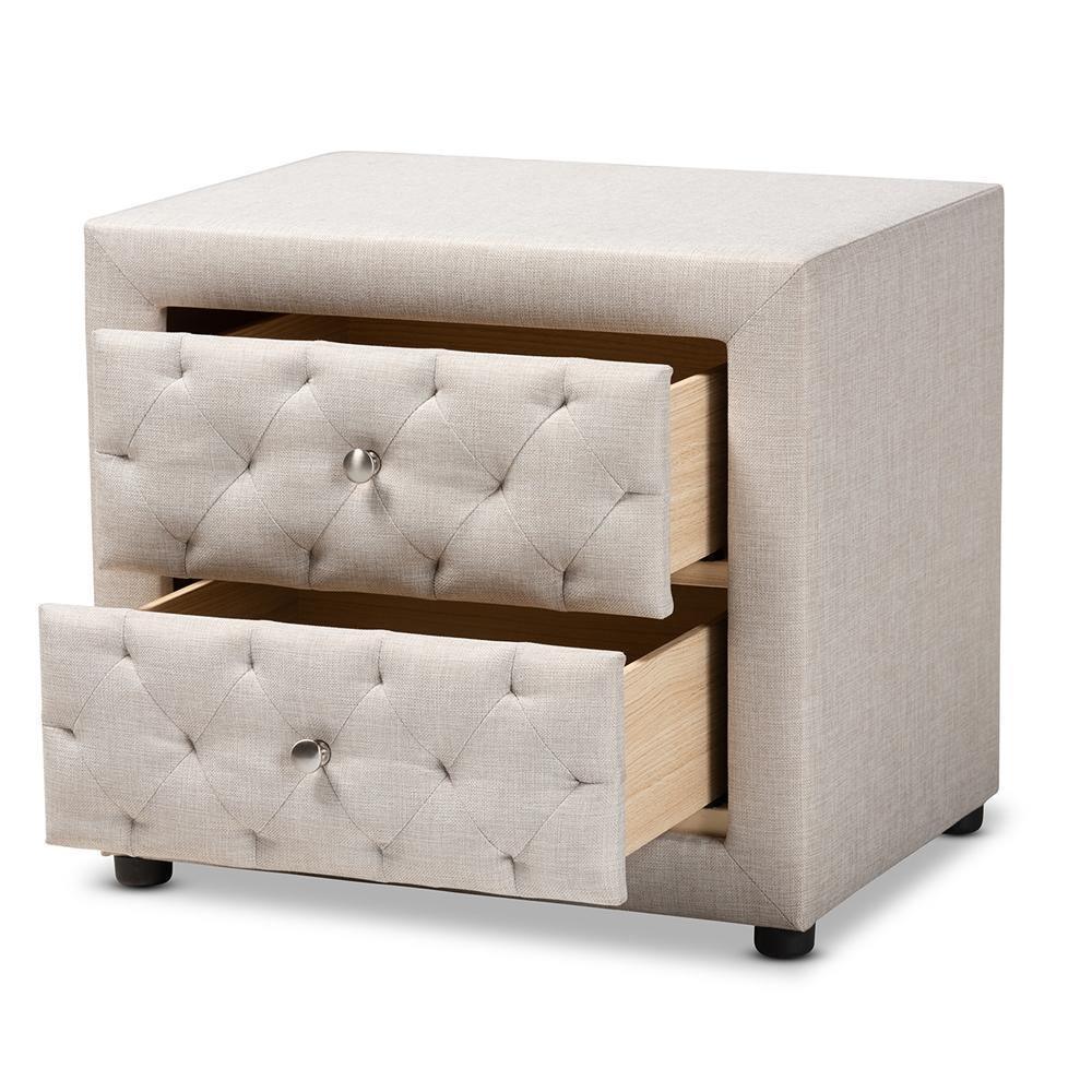Lepine Modern and Contemporary Light Beige Fabric Upholstered 2-Drawer Wood Nightstand FredCo