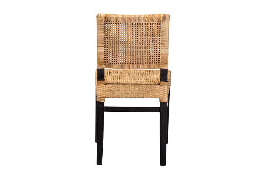 Lesia Modern Bohemian Natural Brown Rattan and Espresso Brown Mahogany Wood Dining Chair FredCo