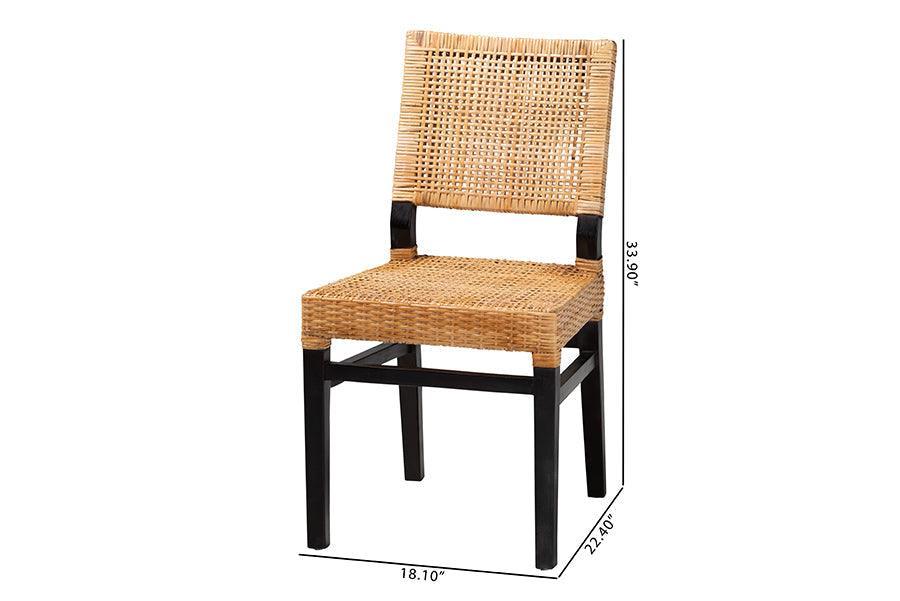 Lesia Modern Bohemian Natural Brown Rattan and Espresso Brown Mahogany Wood Dining Chair FredCo