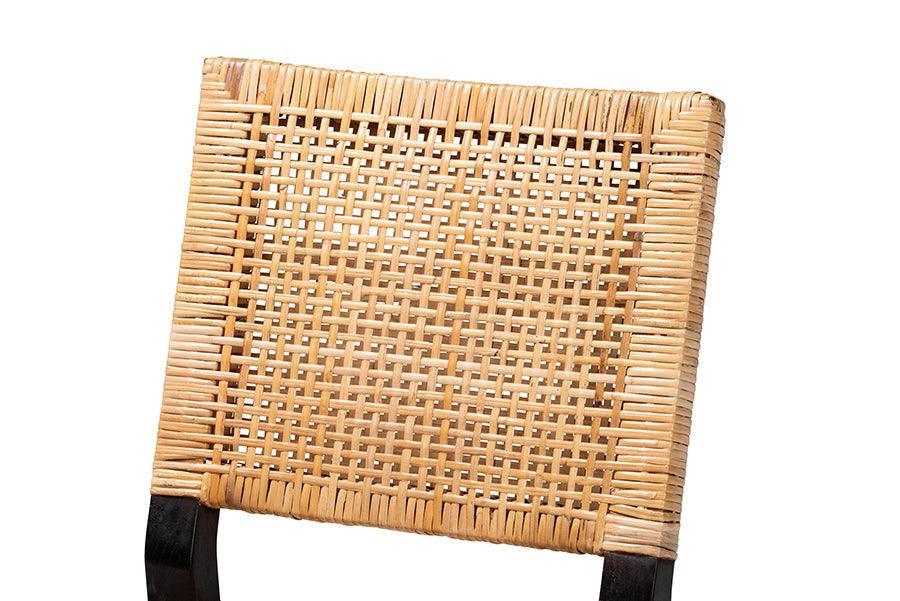Lesia Modern Bohemian Natural Brown Rattan and Espresso Brown Mahogany Wood Dining Chair FredCo