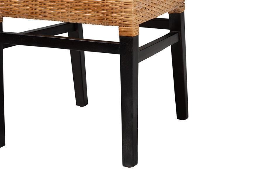 Lesia Modern Bohemian Natural Brown Rattan and Espresso Brown Mahogany Wood Dining Chair FredCo