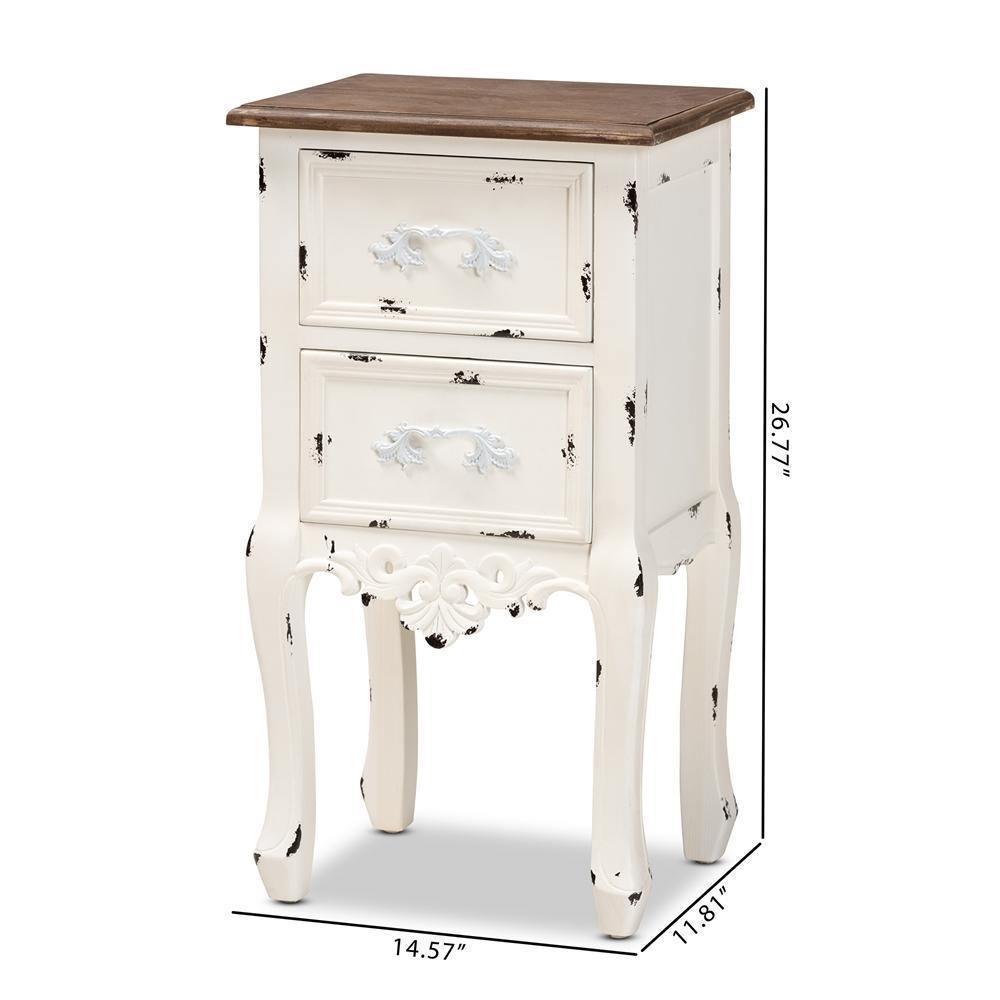 Levron Classic and Traditional Two-Tone Walnut Brown and Antique White Finished Wood 2-Drawer Nightstand FredCo