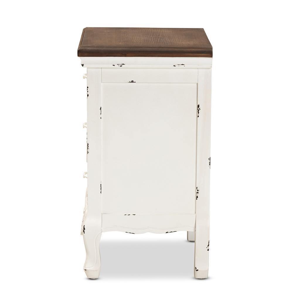 Levron Classic and Traditional Walnut Brown and Antique White Finished Wood 3-Drawer Nightstand FredCo