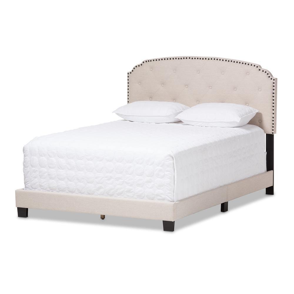 Lexi Modern and Contemporary Light Beige Fabric Upholstered King Size Bed FredCo
