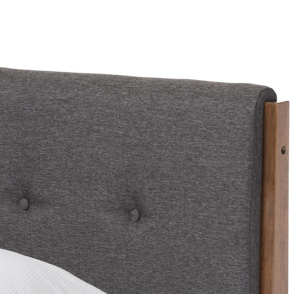 Leyton Mid-Century Modern Grey Fabric Upholstered King Size Platform Bed FredCo