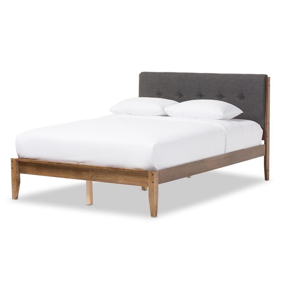 Leyton Mid-Century Modern Grey Fabric Upholstered King Size Platform Bed FredCo
