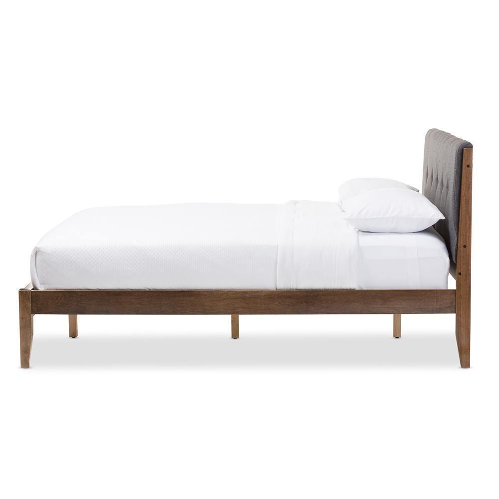 Leyton Mid-Century Modern Grey Fabric Upholstered King Size Platform Bed FredCo