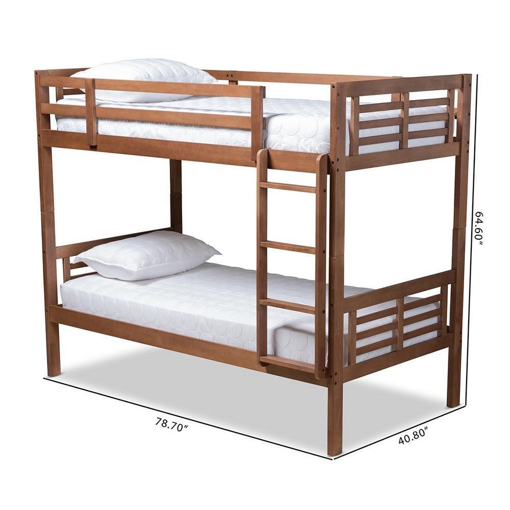 Liam Modern and Contemporary Walnut Brown Finished Wood Twin Size Bunk Bed FredCo