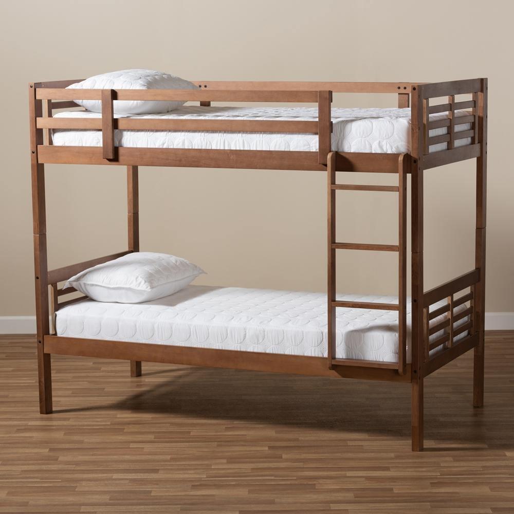 Liam Modern and Contemporary Walnut Brown Finished Wood Twin Size Bunk Bed FredCo