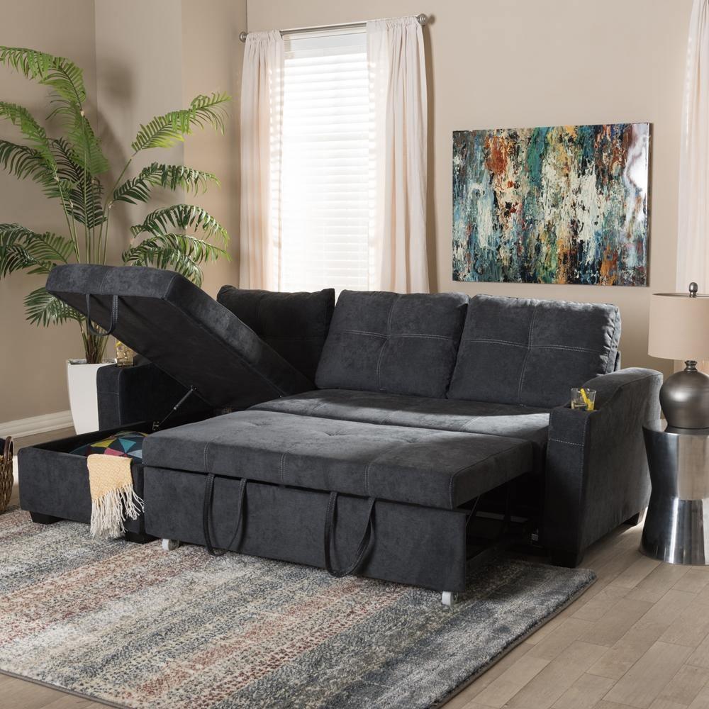 Lianna Modern and Contemporary Dark Grey Fabric Upholstered Sectional Sofa FredCo