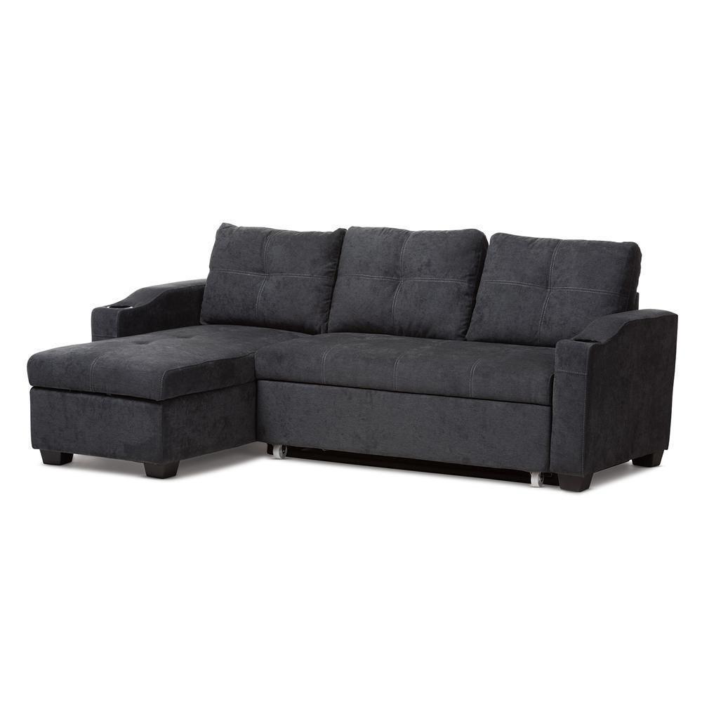 Lianna Modern and Contemporary Dark Grey Fabric Upholstered Sectional Sofa FredCo
