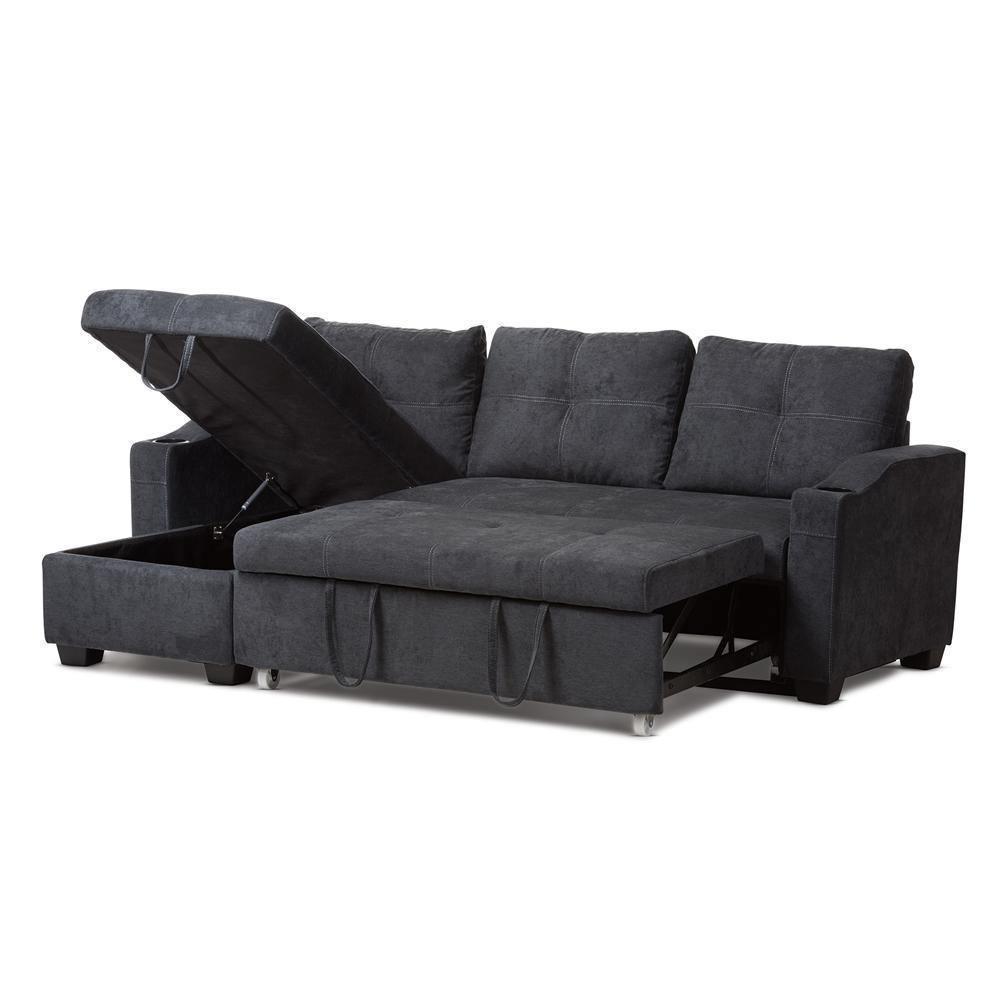 Lianna Modern and Contemporary Dark Grey Fabric Upholstered Sectional Sofa FredCo