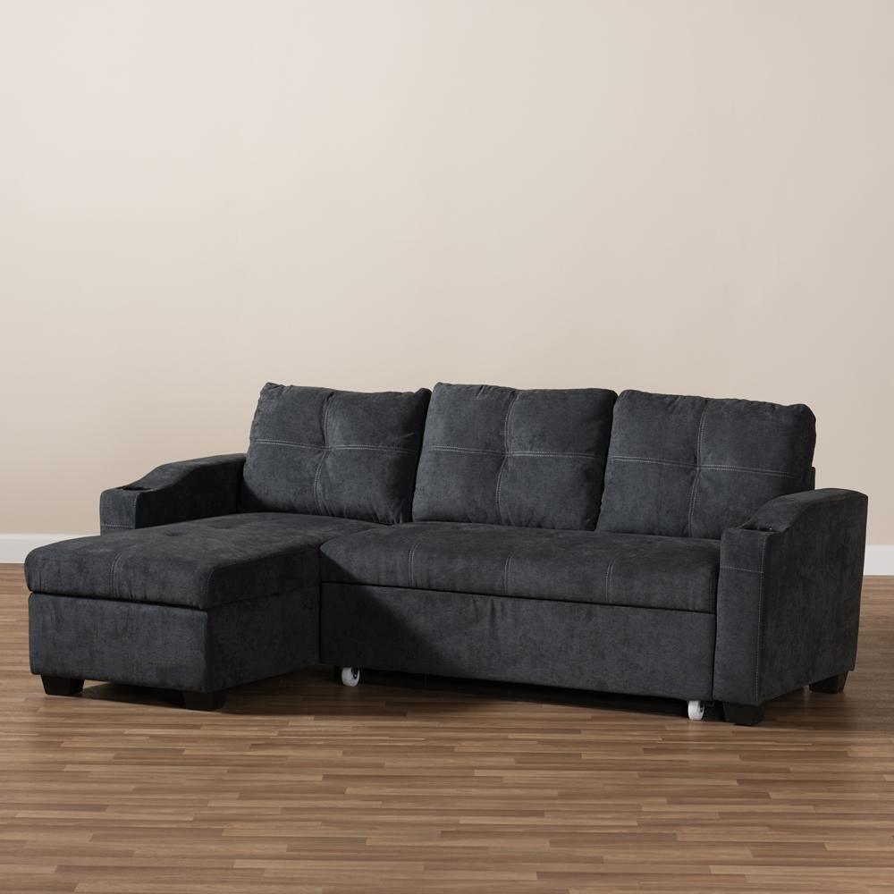 Lianna Modern and Contemporary Dark Grey Fabric Upholstered Sectional Sofa FredCo