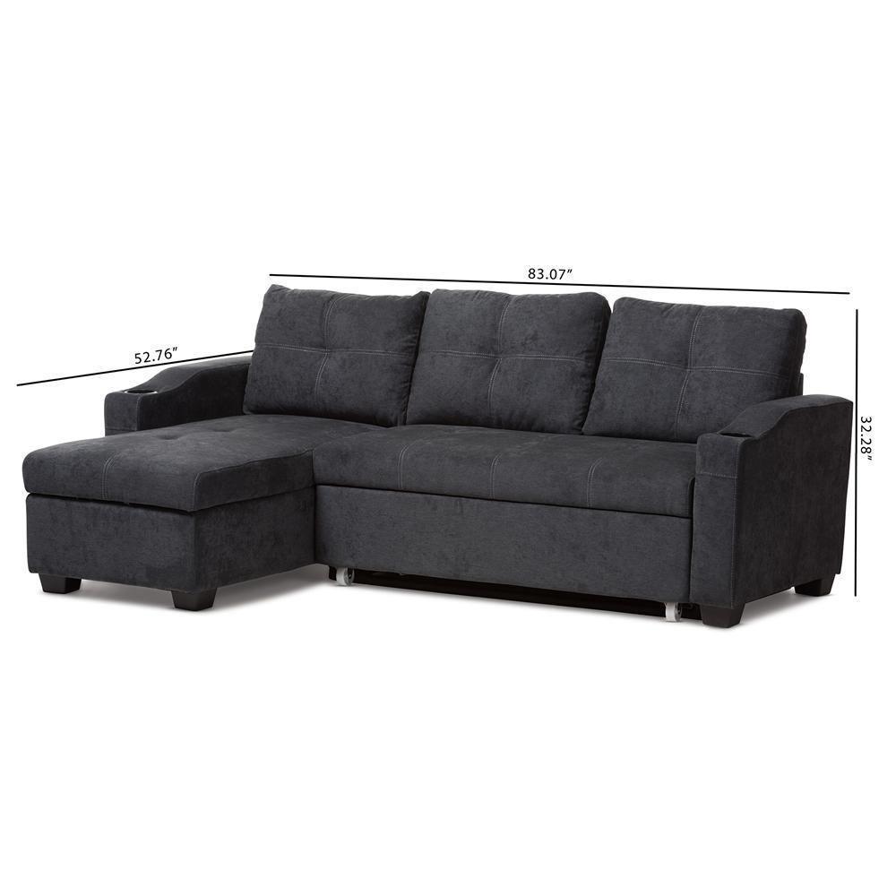 Lianna Modern and Contemporary Dark Grey Fabric Upholstered Sectional Sofa FredCo