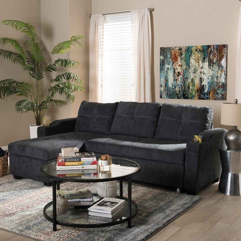 Lianna Modern and Contemporary Dark Grey Fabric Upholstered Sectional Sofa FredCo