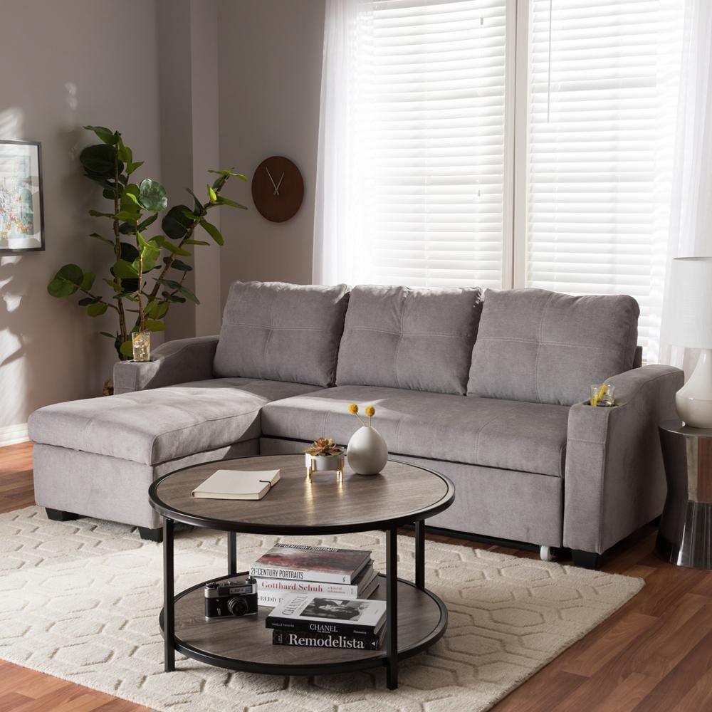 Lianna Modern and Contemporary Light Grey Fabric Upholstered Sectional Sofa FredCo