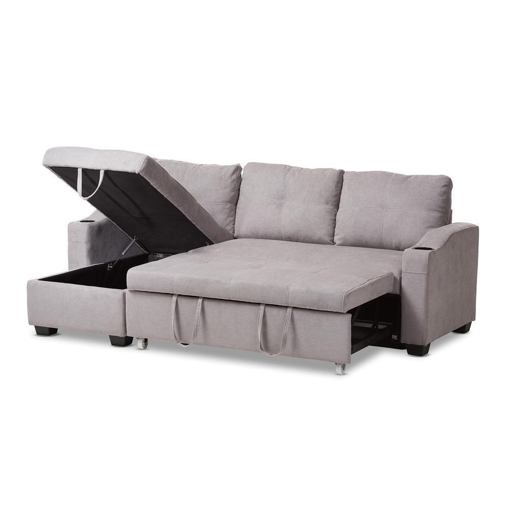 Lianna Modern and Contemporary Light Grey Fabric Upholstered Sectional Sofa FredCo