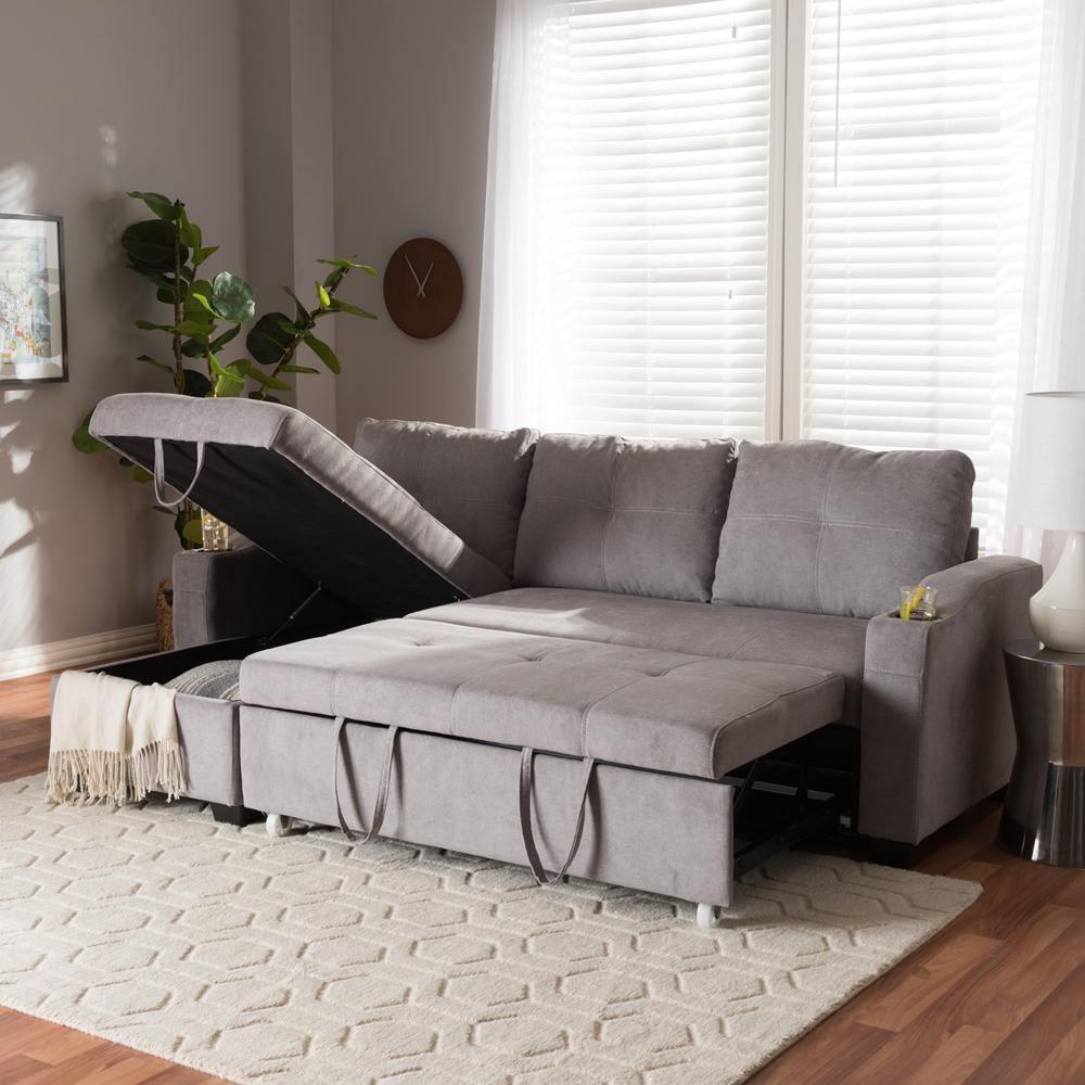 Lianna Modern and Contemporary Light Grey Fabric Upholstered Sectional Sofa FredCo