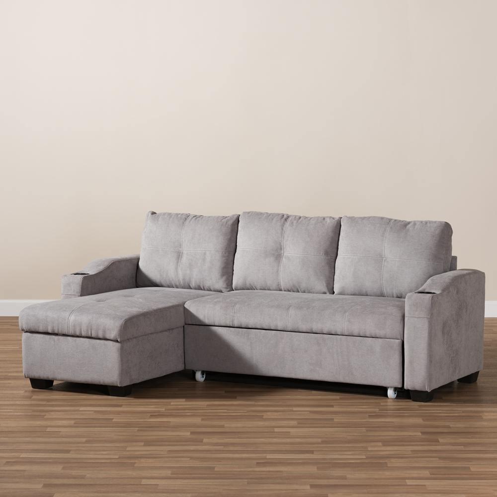 Lianna Modern and Contemporary Light Grey Fabric Upholstered Sectional Sofa FredCo