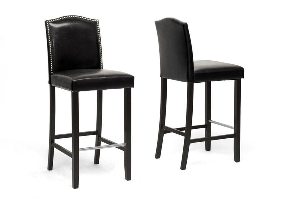 Libra Black Modern Bar Stool with Nail Head Trim (Set of 2) FredCo