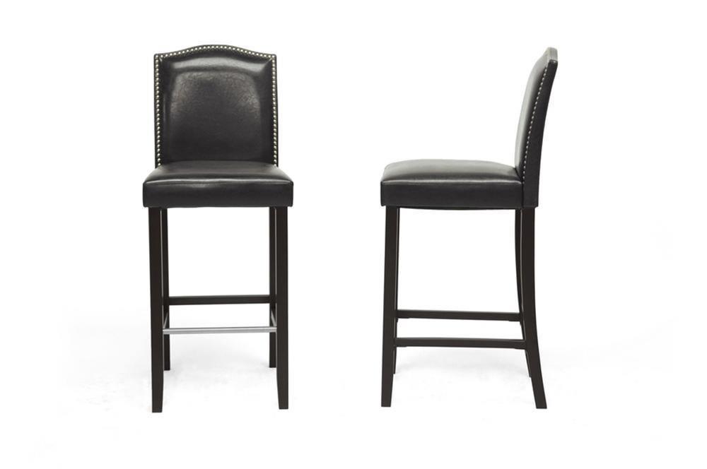 Libra Black Modern Bar Stool with Nail Head Trim (Set of 2) FredCo