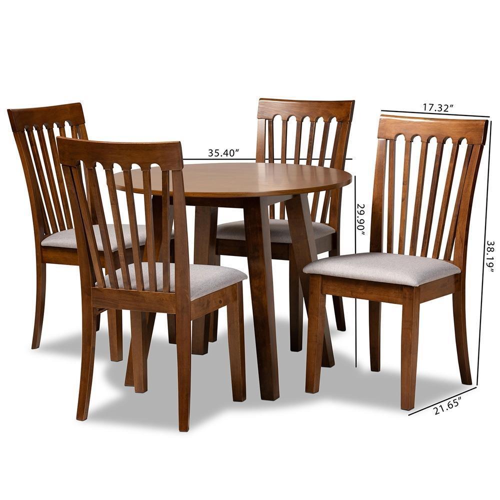Lida Modern and Contemporary Grey Fabric Upholstered and Walnut Brown Finished Wood 5-Piece Dining Set FredCo