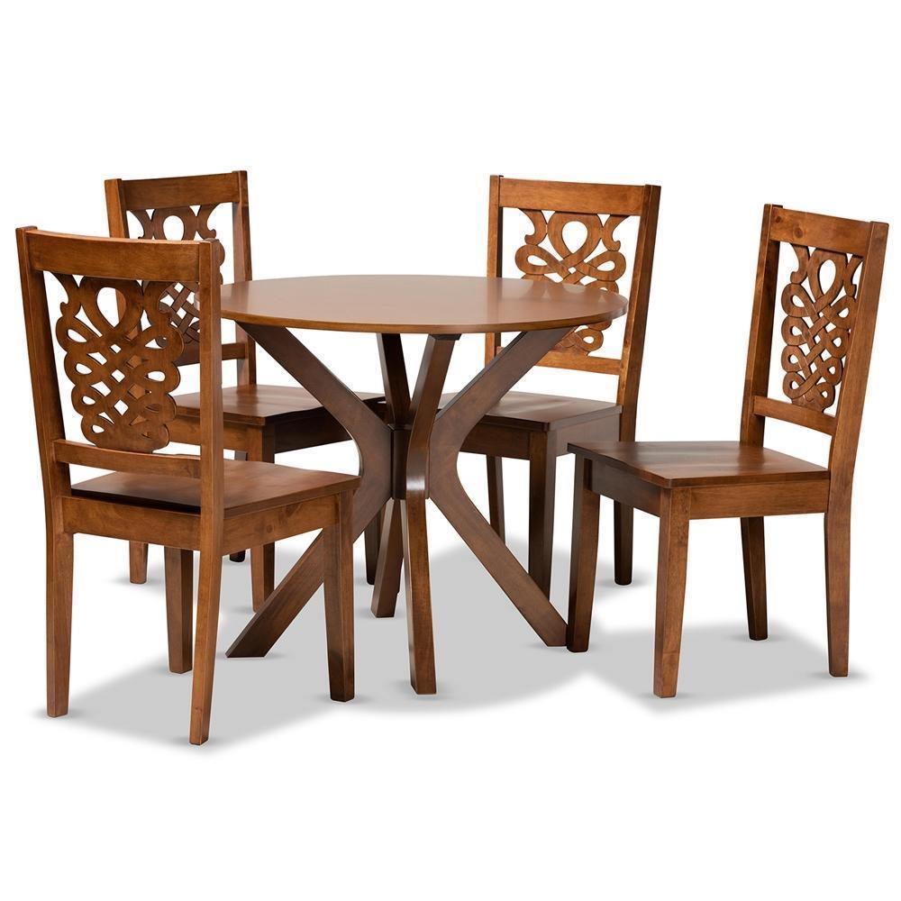 Liese Modern and Contemporary Transitional Walnut Brown Finished Wood 5-Piece Dining Set FredCo