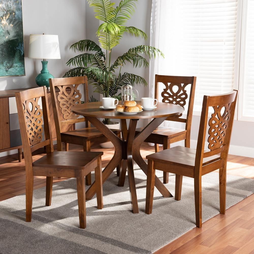 Liese Modern and Contemporary Transitional Walnut Brown Finished Wood 5-Piece Dining Set FredCo