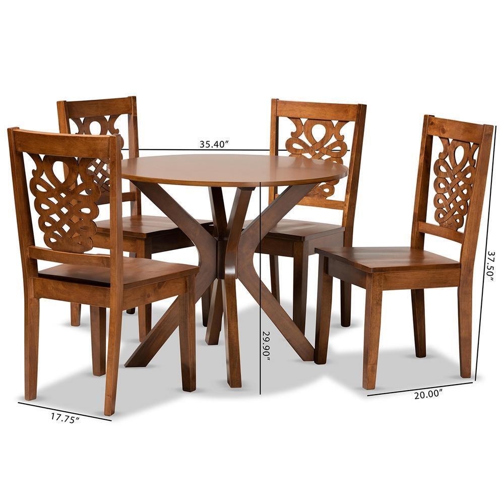 Liese Modern and Contemporary Transitional Walnut Brown Finished Wood 5-Piece Dining Set FredCo