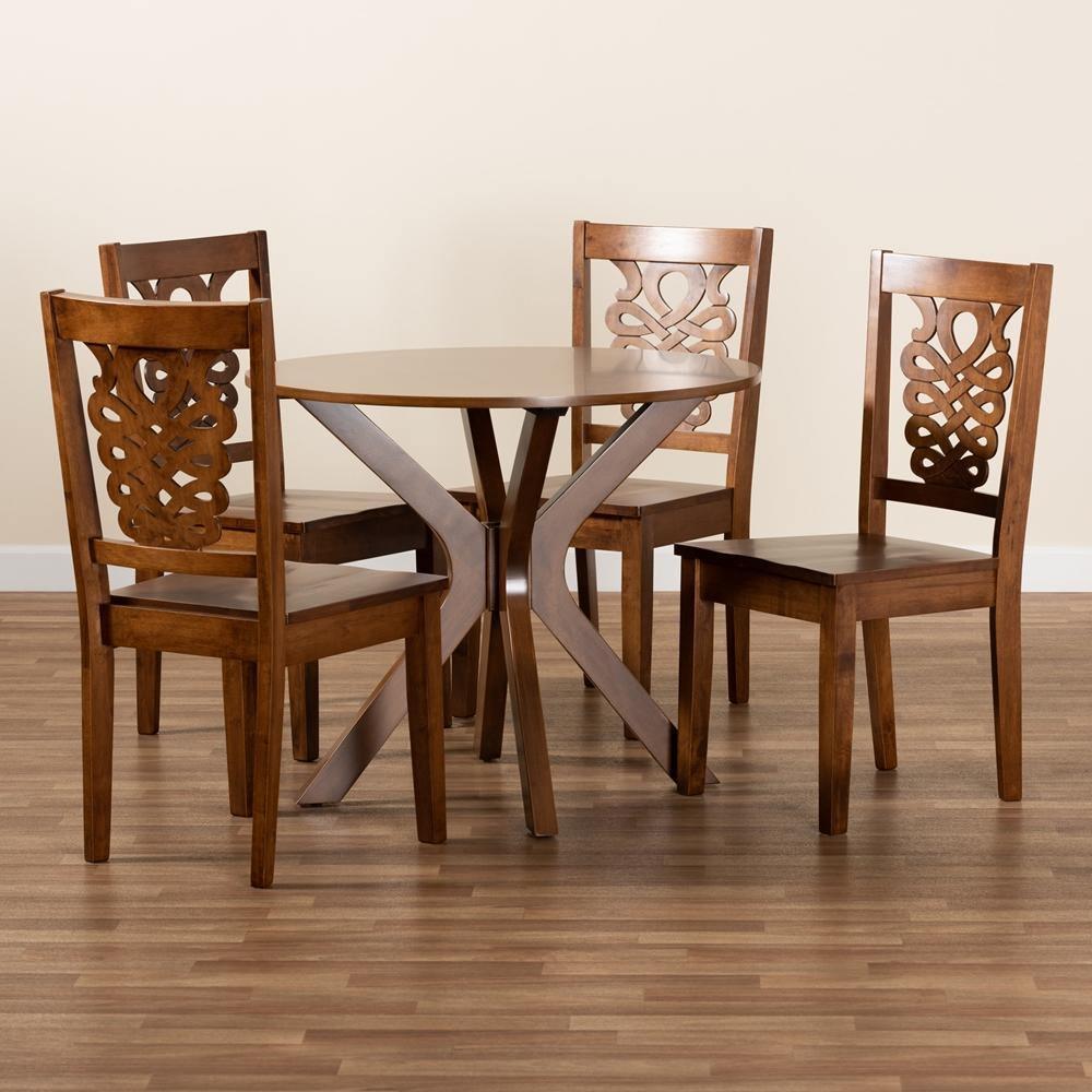 Liese Modern and Contemporary Transitional Walnut Brown Finished Wood 5-Piece Dining Set FredCo