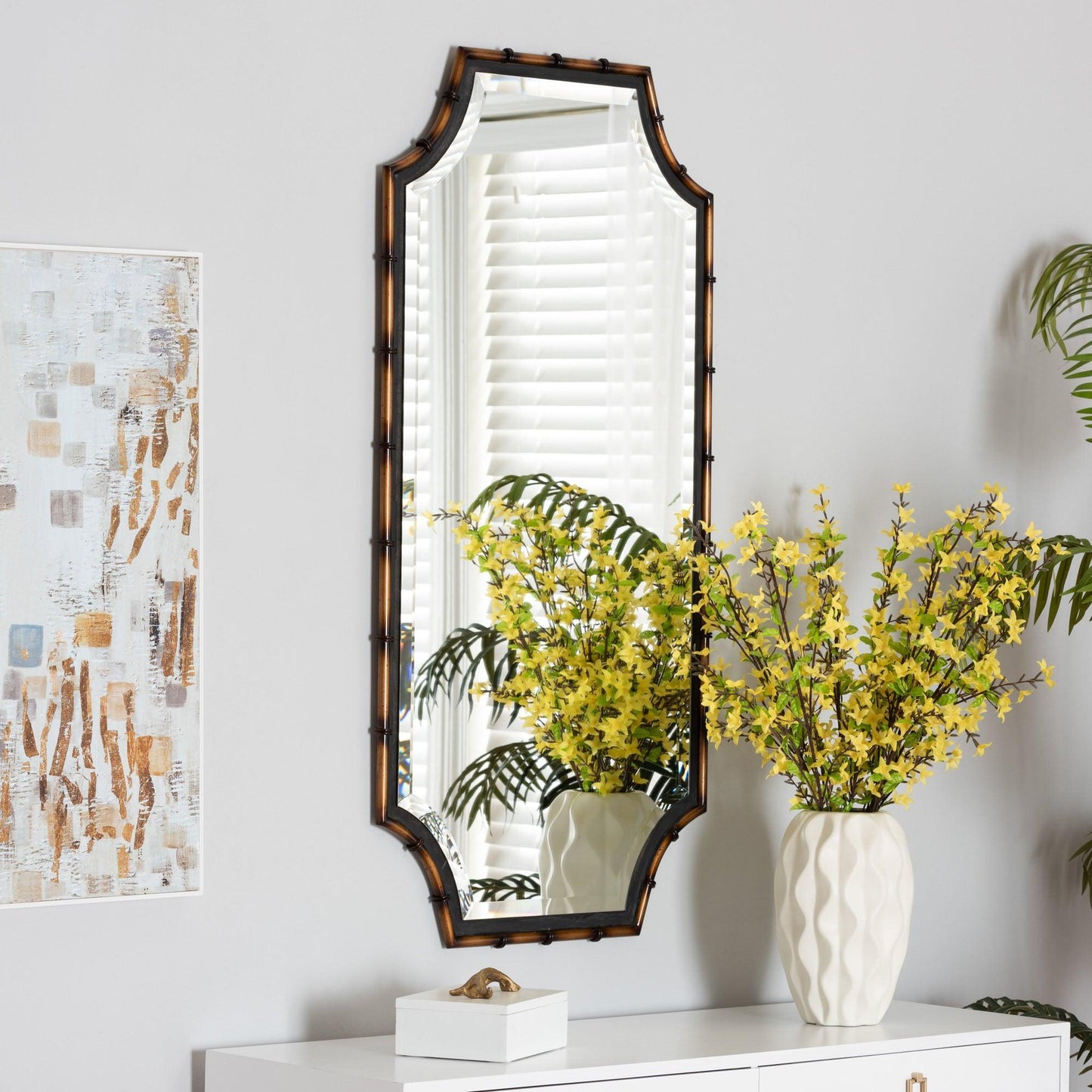 Lieven Rustic Glam and Luxe Two-Tone Light Brown and Black Finished Metal Accent Wall Mirror FredCo