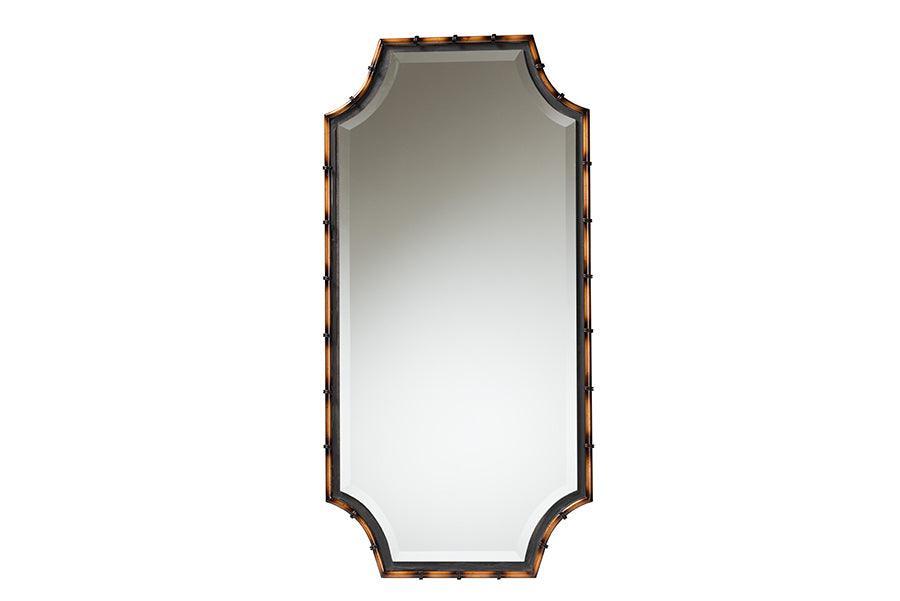 Lieven Rustic Glam and Luxe Two-Tone Light Brown and Black Finished Metal Accent Wall Mirror FredCo