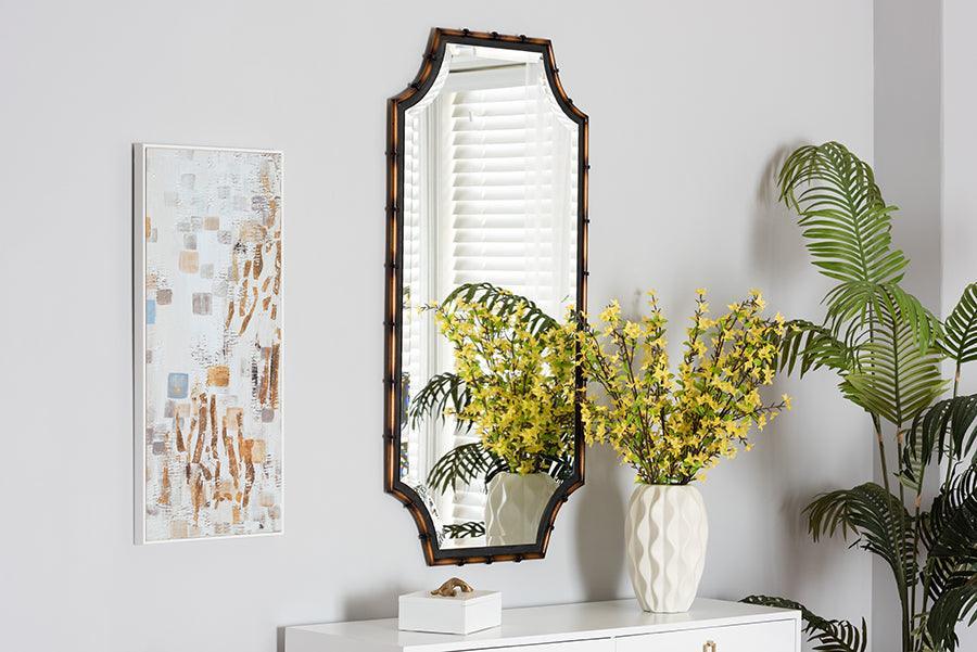 Lieven Rustic Glam and Luxe Two-Tone Light Brown and Black Finished Metal Accent Wall Mirror FredCo