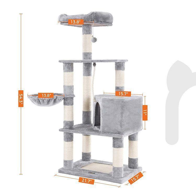 Light Grey Cat Tree 58" High FredCo