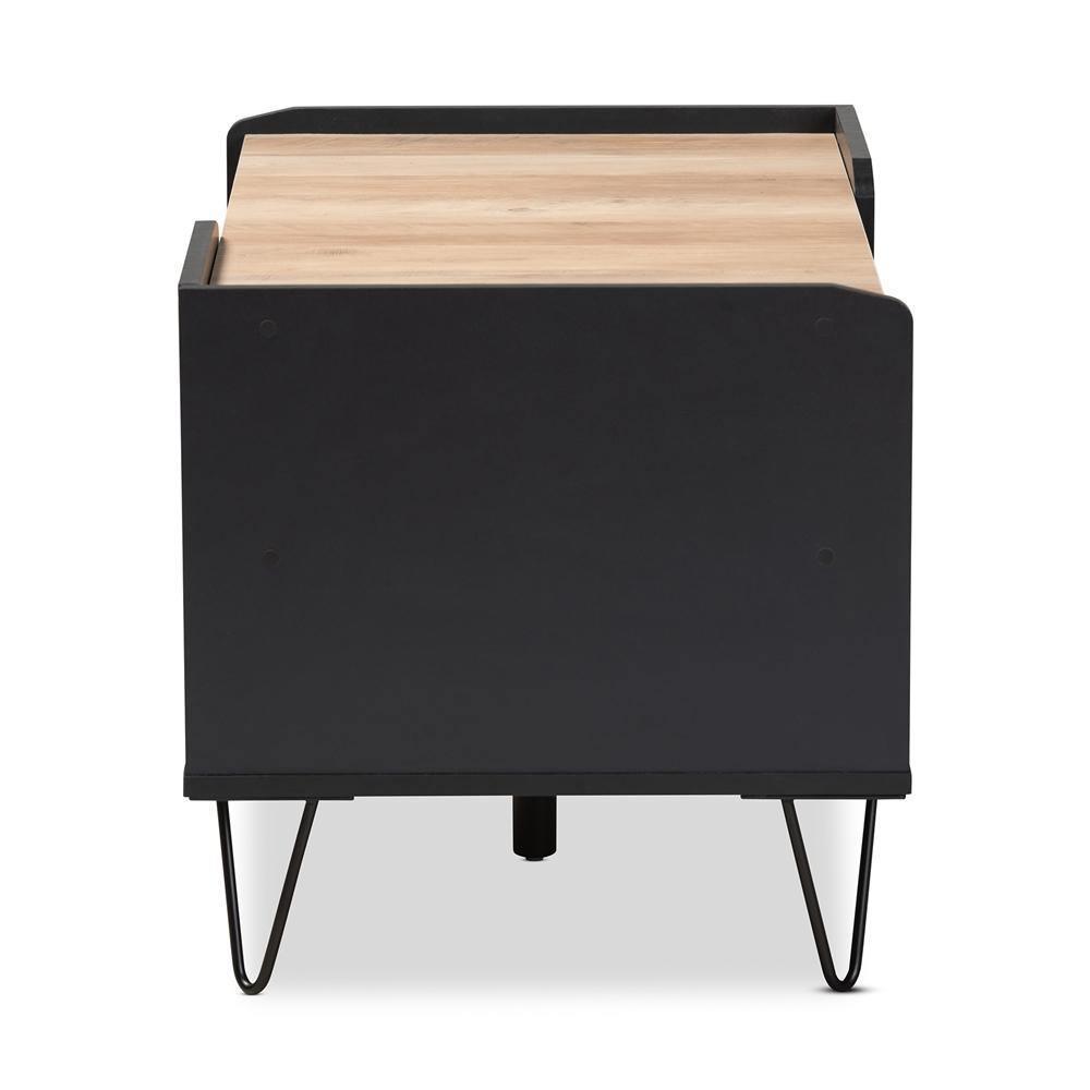 Lilith Modern and Contemporary Two-Tone Black and Oak Brown Finished Wood and Metal 3-Tier Coffee Table FredCo