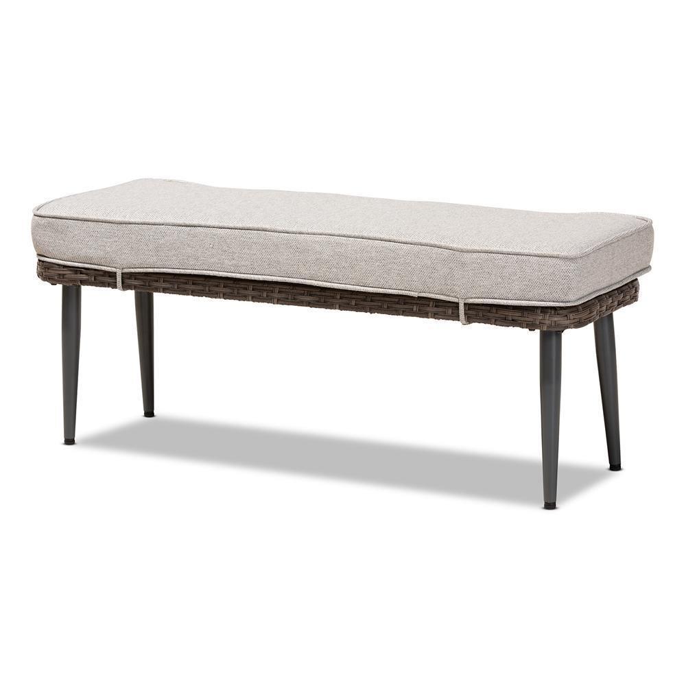 Lillian Modern and Contemporary Light Grey Upholstered and Brown Finished 5-Piece Woven Rattan Outdoor Patio Set FredCo
