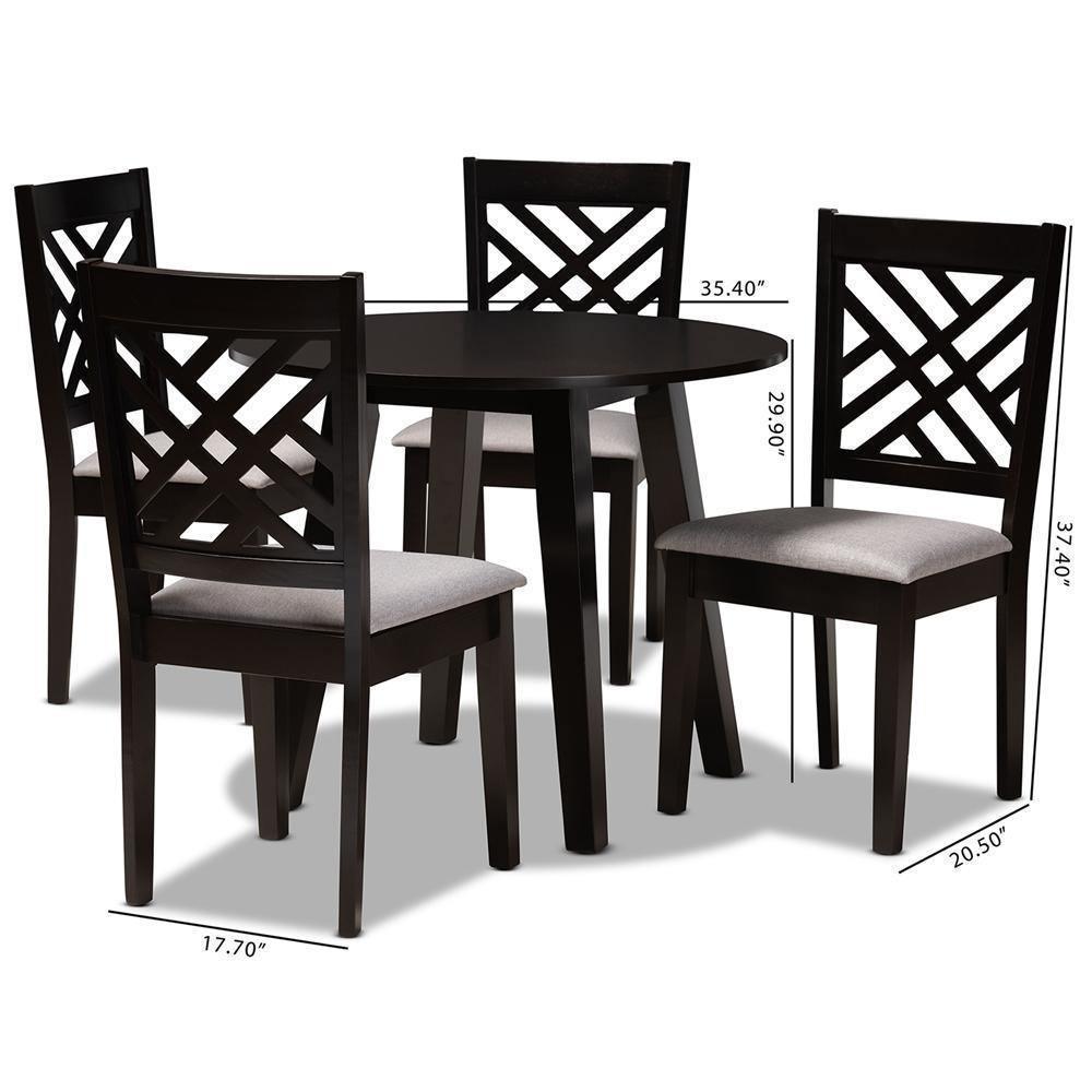 Lilly Modern and Contemporary Grey Fabric Upholstered and Dark Brown Finished Wood 5-Piece Dining Set FredCo