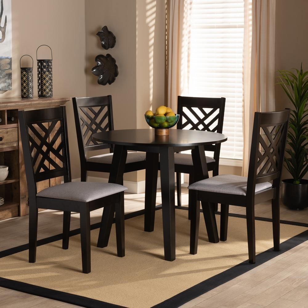 Lilly Modern and Contemporary Grey Fabric Upholstered and Dark Brown Finished Wood 5-Piece Dining Set FredCo