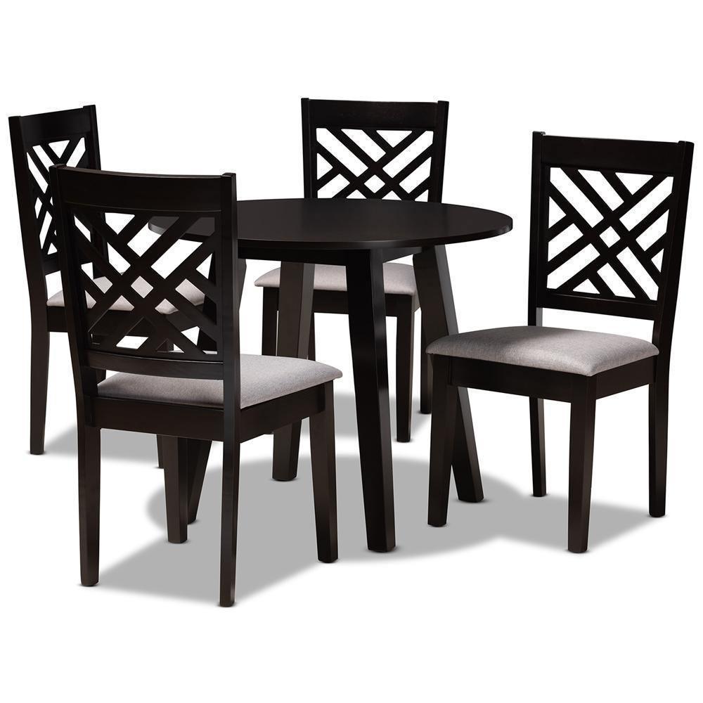 Lilly Modern and Contemporary Grey Fabric Upholstered and Dark Brown Finished Wood 5-Piece Dining Set FredCo